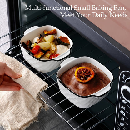 Ceramic Baking Dish Set 4-Piece, 13oz Small Square Ceramic Casserole Dishes with Handles, Diamond Design Oven & Bakeware