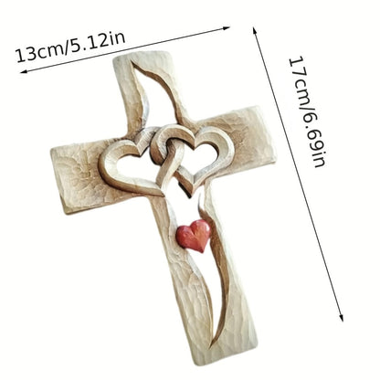 Cross Wall Decor Resin Handcrafted Hearts Intertwined Love Cross, Decorative Wall Cross for Living Room Bedroom Home Decor