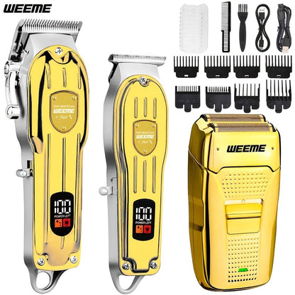 T-Blade Hair Clipper Set for Men – Golden Series USB Rechargeable Trimmer Kit with Guide Combs & Cleaning Brush, 1pc 2pcs 3pcs Options