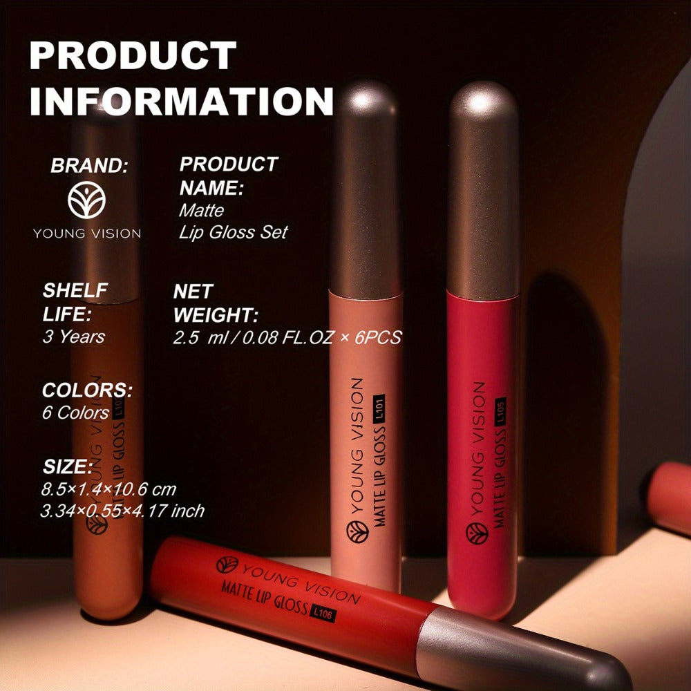 Liquid Matte Lipstick Set 6 Pcs Nude Shades Waterproof High Pigment Velvet Smudge Proof Lip, for Makeup, Travel and Everyday Vanity Use