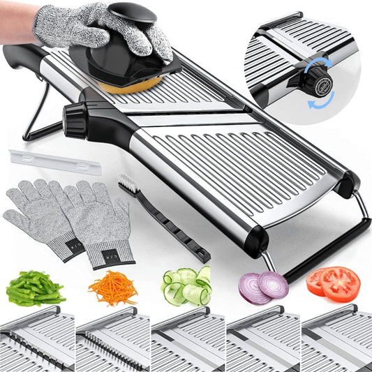 Mandoline Slicer 7-Blade Stainless Steel Vegetable Slicer with Adjustable Thickness & Safety for Home Cooking, Dining and Outdoor Meals