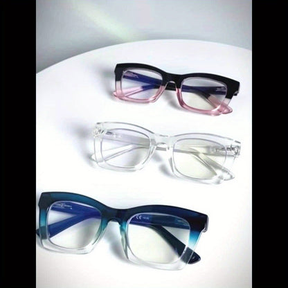 Reading Glasses – Three-Pair Square Reader Set with Spring Hinges, Cloths and Bags with Multiple Strength and Color Options