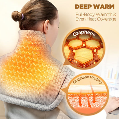 Heating Pad for Neck & Shoulders – 130W Graphene Weighted Electric Pad, 6 Heat Settings, 4 Timers, Auto Shut-Off, Machine Washable