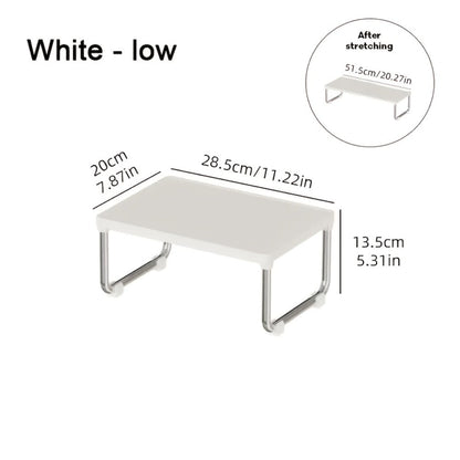 Expandable Countertop Shelf Riser with Short Legs, White or Cream Finish and 11.2- to 20.3-Inch Width