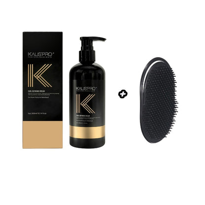 Curl Defining Cream and Detangling Brush Set by KALISPRO with One or Two 300ml Pump Bottles