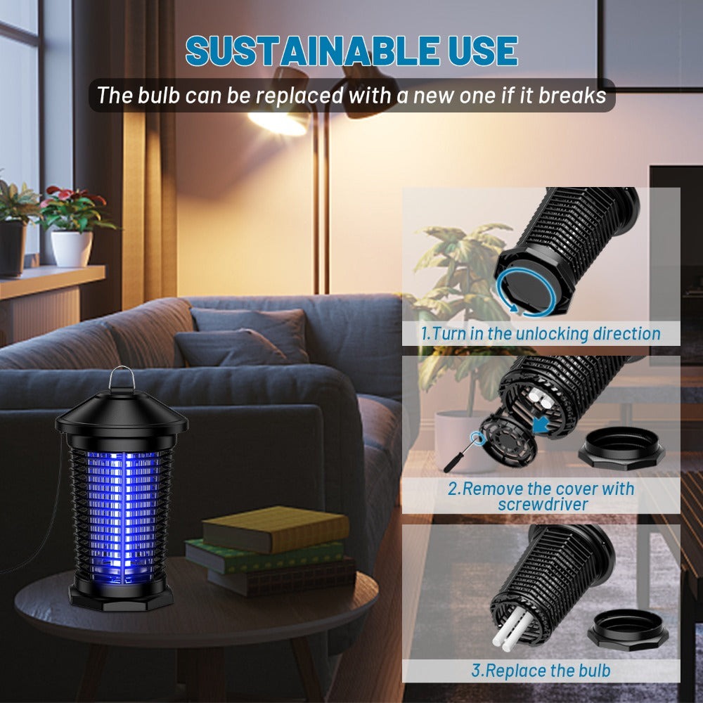 Hanging Electric Insect Zapper with 4000V Grid, 365 nm 18W UV Bulb, 6-Foot Cord and Cleaning Tools