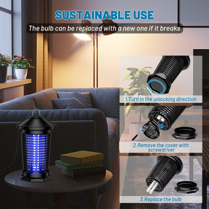 Hanging Electric Insect Zapper with 4000V Grid, 365 nm 18W UV Bulb, 6-Foot Cord and Cleaning Tools