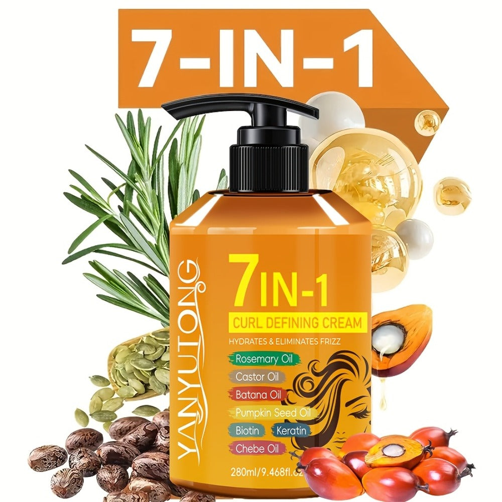 Curling Cream 7-in-1 for Black Hair Curly Wavy & Braids with Rosemary Castor Batana Coconut Oil Biotin Keratin