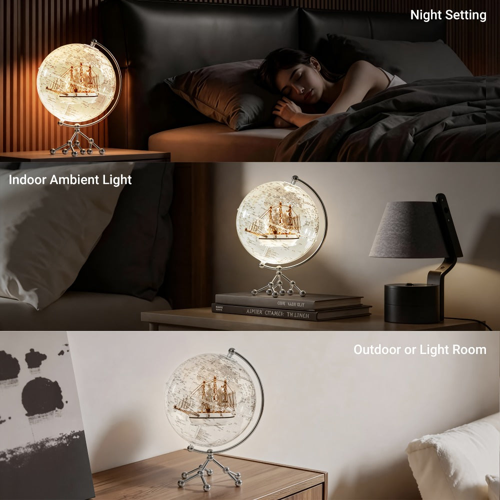 LED Lighted Globe for Kids & Adults 7.87 Inch Clear Acrylic Earth Globe Warm White Light Metal Stand Detailed World Map | Desktop Bookshelf