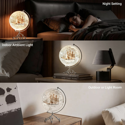 LED Lighted Globe for Kids & Adults 7.87 Inch Clear Acrylic Earth Globe Warm White Light Metal Stand Detailed World Map | Desktop Bookshelf