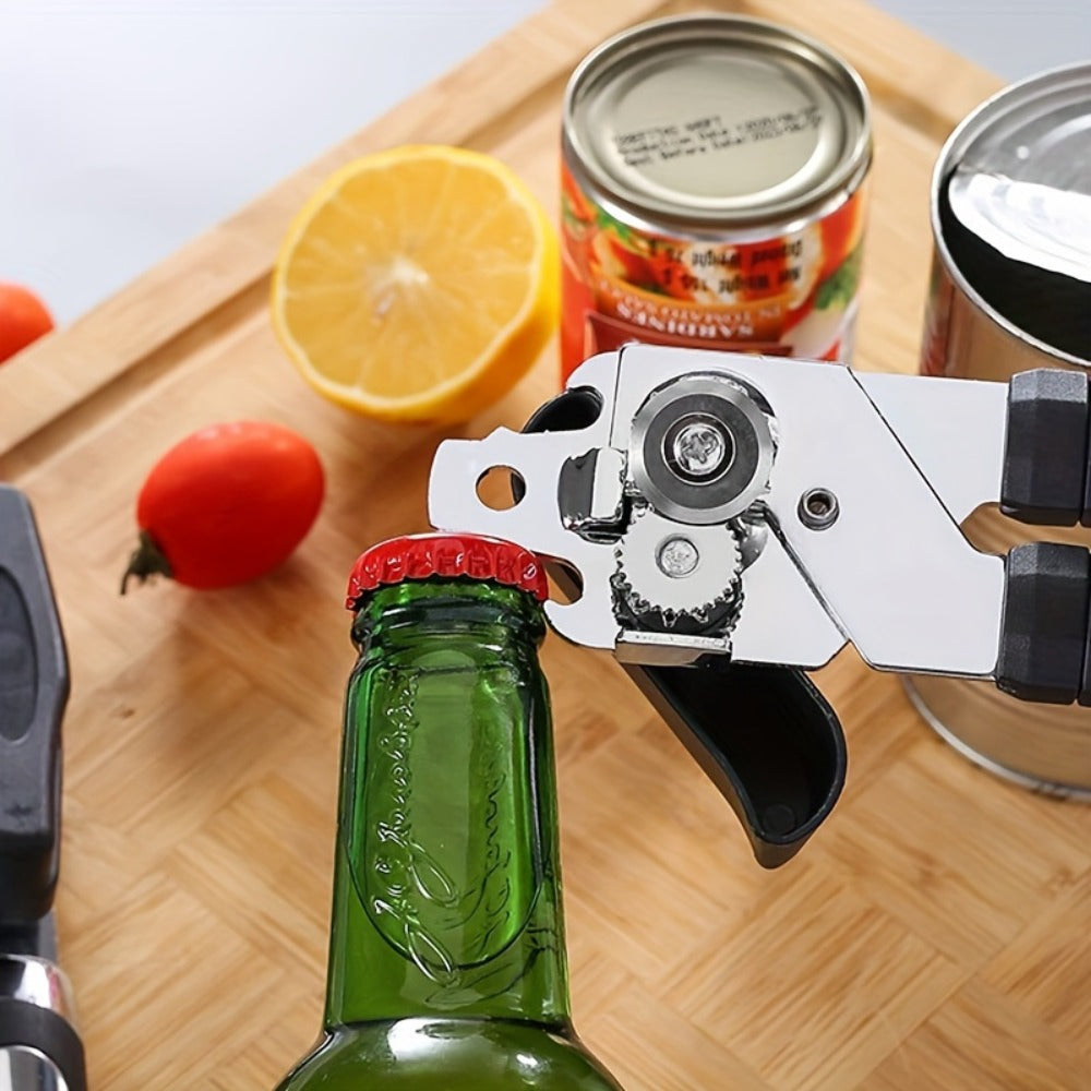 Can Opener 3-in-1 Stainless Steel Manual Can Opener with Smooth Edge Bottle Opener Handle for Home Cooking, Dining and Outdoor Meals