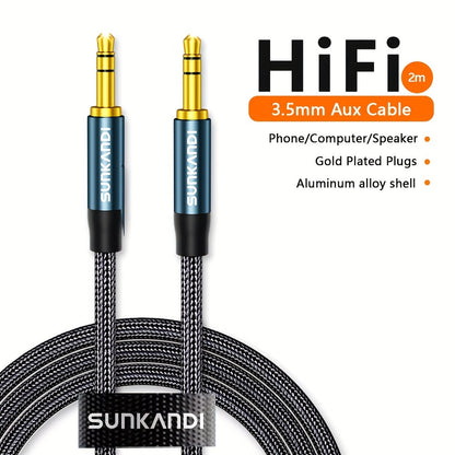 3.5mm Male to Male AUX Audio Cable, Durable Tangle-Free Stereo Cord for Car, Headphones, Speakers