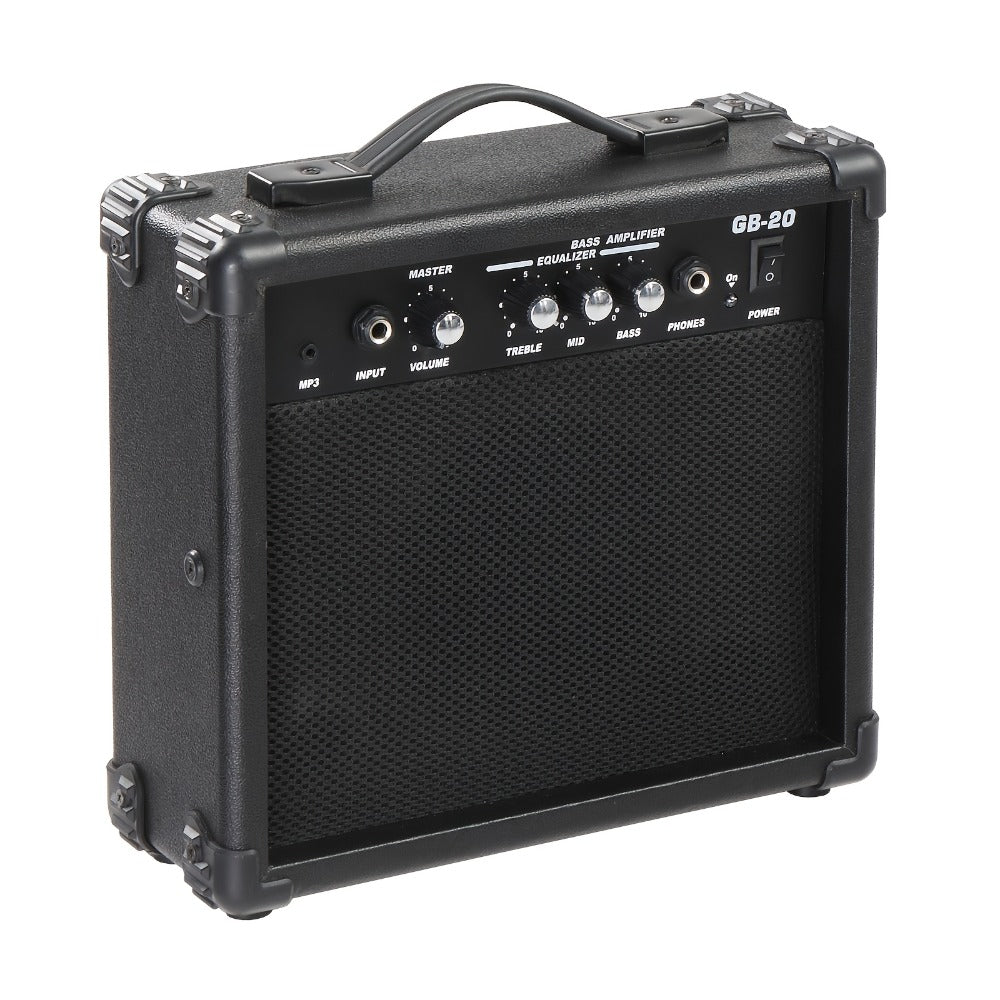 20W Electric Bass Guitar Amplifier with 6.5-Inch Speaker, Volume Treble Bass Middle Controls, Headphone Output Jack
