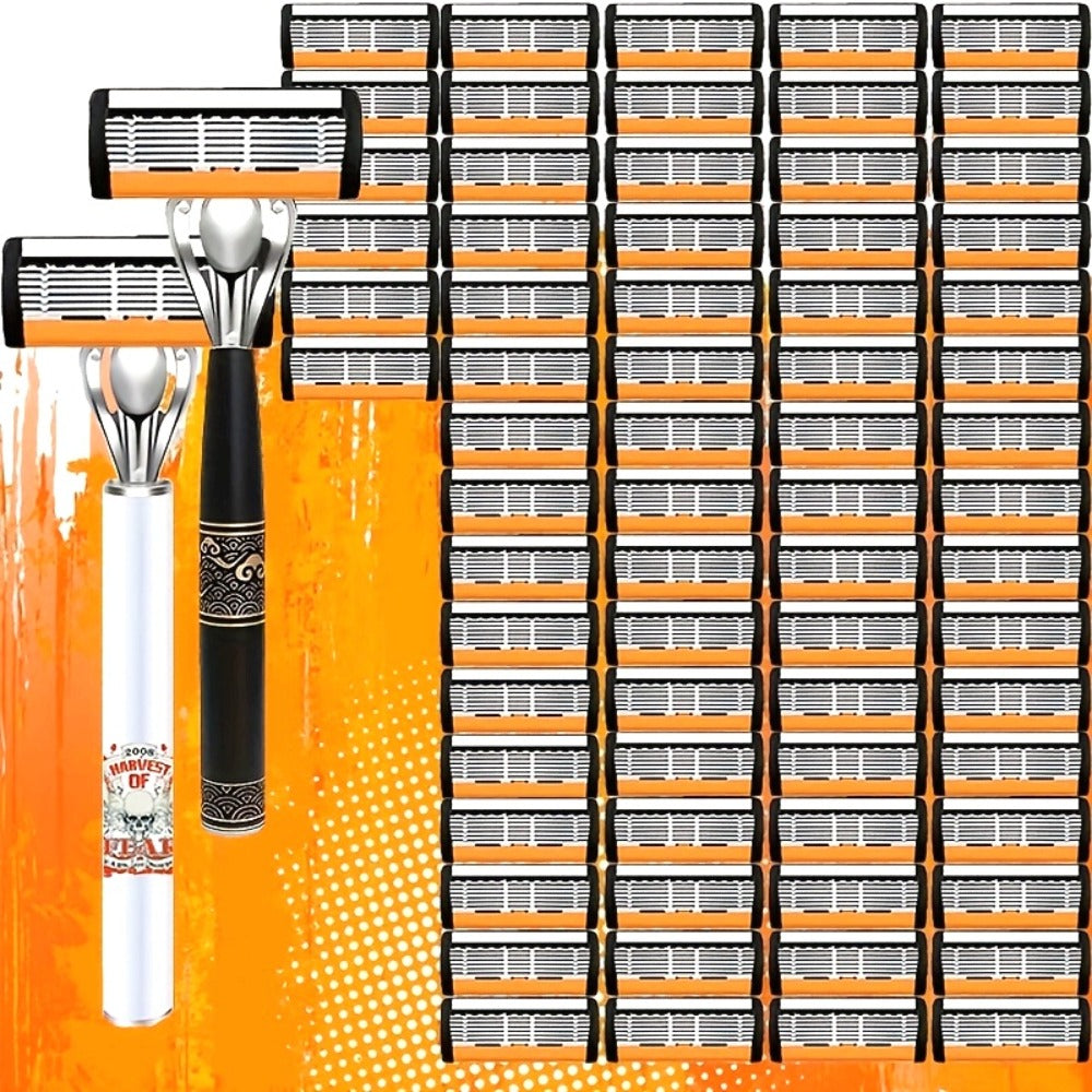 Men's Safety Razor Set 72 Blades 2 Non-Slip Handles Progressive Classic Style Painless Shaving Kit – Close Shave Replacement Blade Razor
