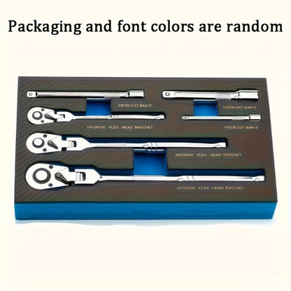 Three- or Six-Piece Flex-Head Ratchet Handle Set with 1/4, 3/8 and 1/2-Inch Drives and Extensions