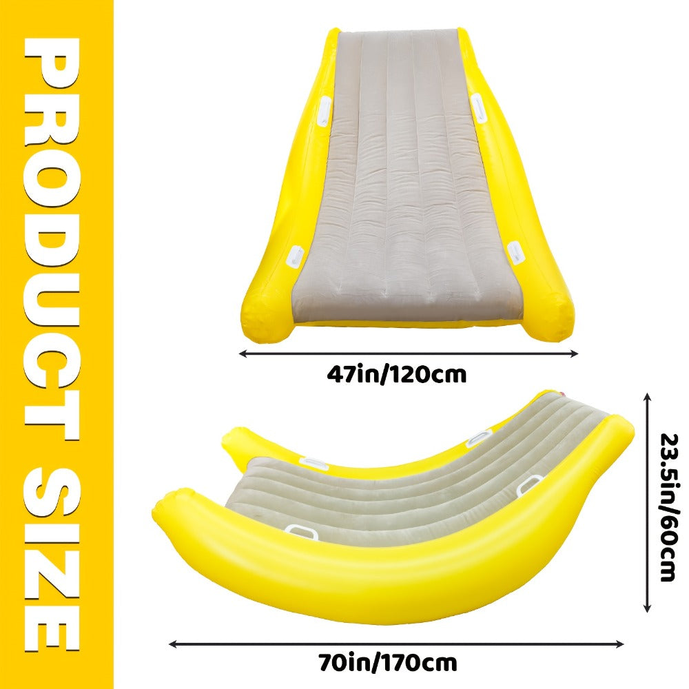 Yellow-and-Gray Banana-Shaped Inflatable Lounge Chair Set with Pictured Pump and 1 Set Checkout
