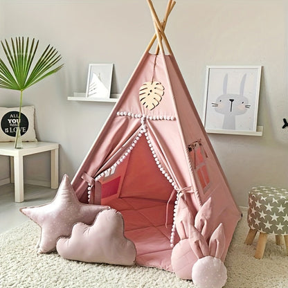 Kids Nordic Style Conical Indoor Play Tent, Teepee Playhouse for Boys & Girls, Beige, No Bottom Pad