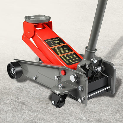 3 Ton Floor Jack with Wheels Rapid Pump Low Profile Car Jack 5.31"-18.11" Lift Range 460mm Max Height