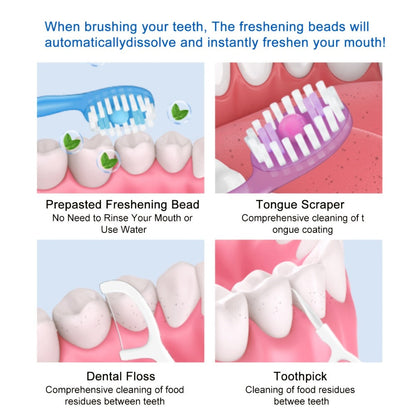 Travel Disposable Toothbrush 5-in-1, Pre-Applied Mint Toothpaste, Floss, Pick & Tongue Scraper, Soft Nylon