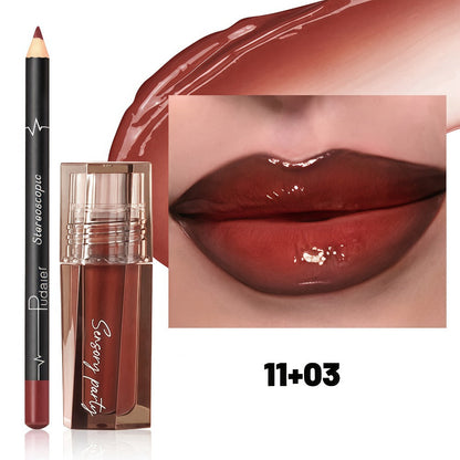 Dewy Glass Lip Gloss & Liner Duo – Hydrating Water-Gloss Luminous Finish with 3D Precision Matte Lip Liner