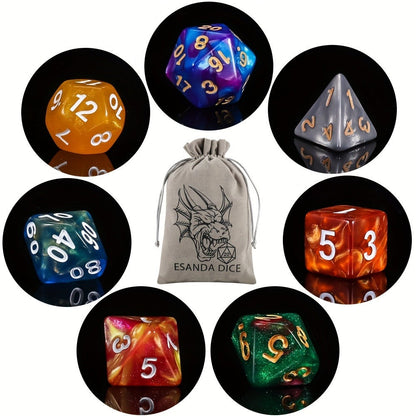 DND Polyhedral Dice Set 141pcs – 20 Complete 7-Die Sets for D&D RPG Tabletop Games, Includes Velvet Bag, Acrylic Multi-Color Dice