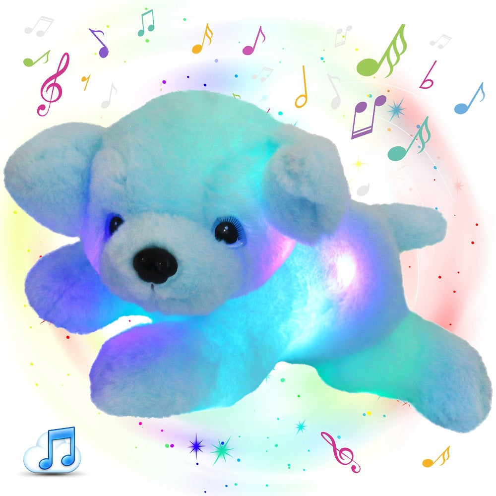 Plush Toy Blue Puppy with Light-Up Body and Music for Colorful Interactive Room Display and Gifting