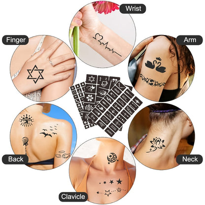 Double-Ended Tattoo Pen Set 10 Pcs with 114 Templates & Butterfly Stickers, Waterproof Sweat-Resistant DIY