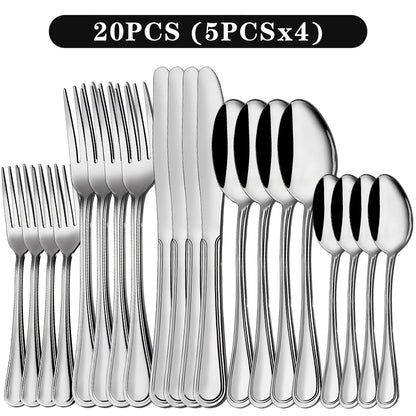 Stainless Steel Flatware Sets in 20–72 Piece Silver, Black or Gold Configurations with Exact Checkout Options