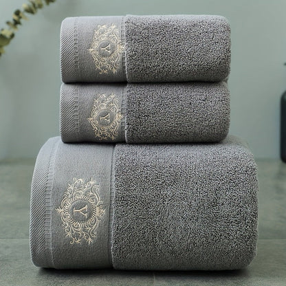 Embroidered Cotton Towel Set 3-Piece – 400g/㎡ Soft Absorbent Lint-Free Bath Towel Hand Towel Set for Home Spa Salon