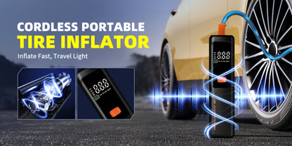 Cordless Tire Inflator Portable Air Compressor – USB-C Rechargeable, Digital Gauge, 3X Fast Inflation for Car Tires, Bikes