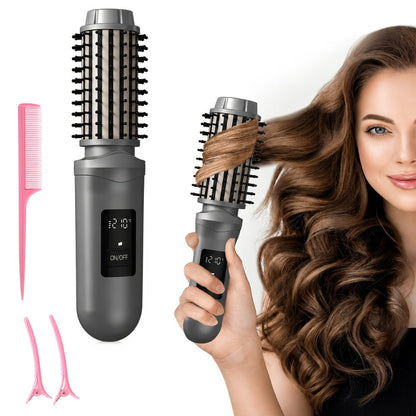 Cordless Hair Curler Brush 2-in-1 Straightener – Rechargeable Wireless Auto Curling Iron, for Home, Travel and Salon Hair Styling