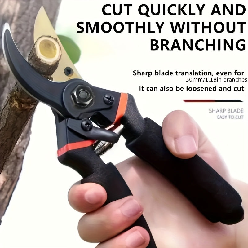 Hand Pruning Shears Set with Black-and-Orange Handles, Replacement Spring and 21cm Pictured Length