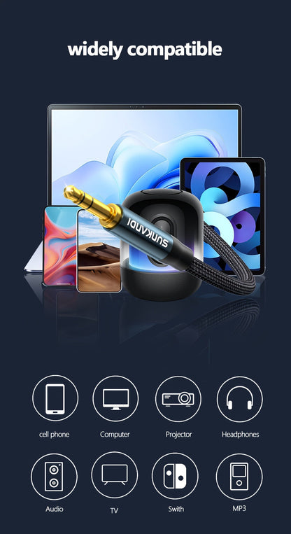 3.5mm Male to Male AUX Audio Cable, Durable Tangle-Free Stereo Cord for Car, Headphones, Speakers