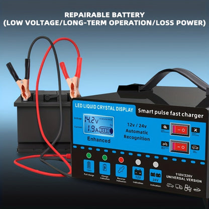 Intelligent Battery Charger & Inverter 12V & 24V – LCD Display, Trickle Maintenance, Overcharge & Short Circuit Protection for Cars Yachts
