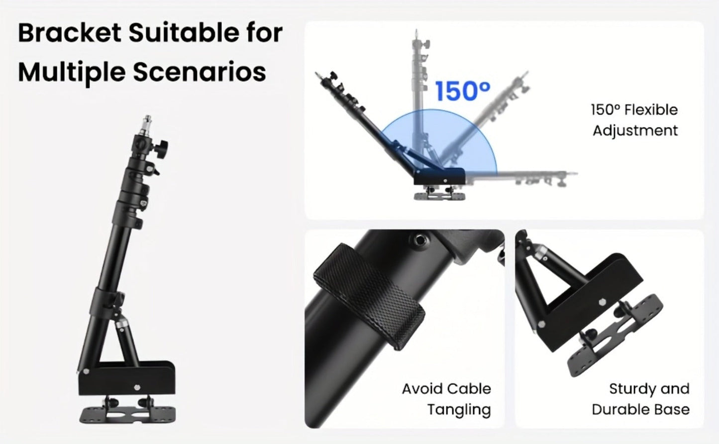 Wall-Mounted Ring Light with 45.7" Adjustable Boom Arm Stand, Alloy Triangle Wall Bracket for Photography Studio