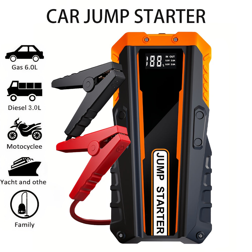 Portable Car Jump Starter Power Bank 200A Peak – 12V Emergency Battery Booster for Gas Engines Under 2.0L, USB & Type-C Charging, LED Light