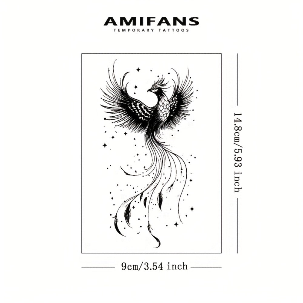 Semi Permanent Phoenix Tattoo Stickers for Adults 3 Pack, Realistic Navy Blue Juice Tattoo Lasts 1-2 Weeks