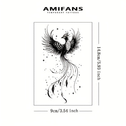 Semi Permanent Phoenix Tattoo Stickers for Adults 3 Pack, Realistic Navy Blue Juice Tattoo Lasts 1-2 Weeks