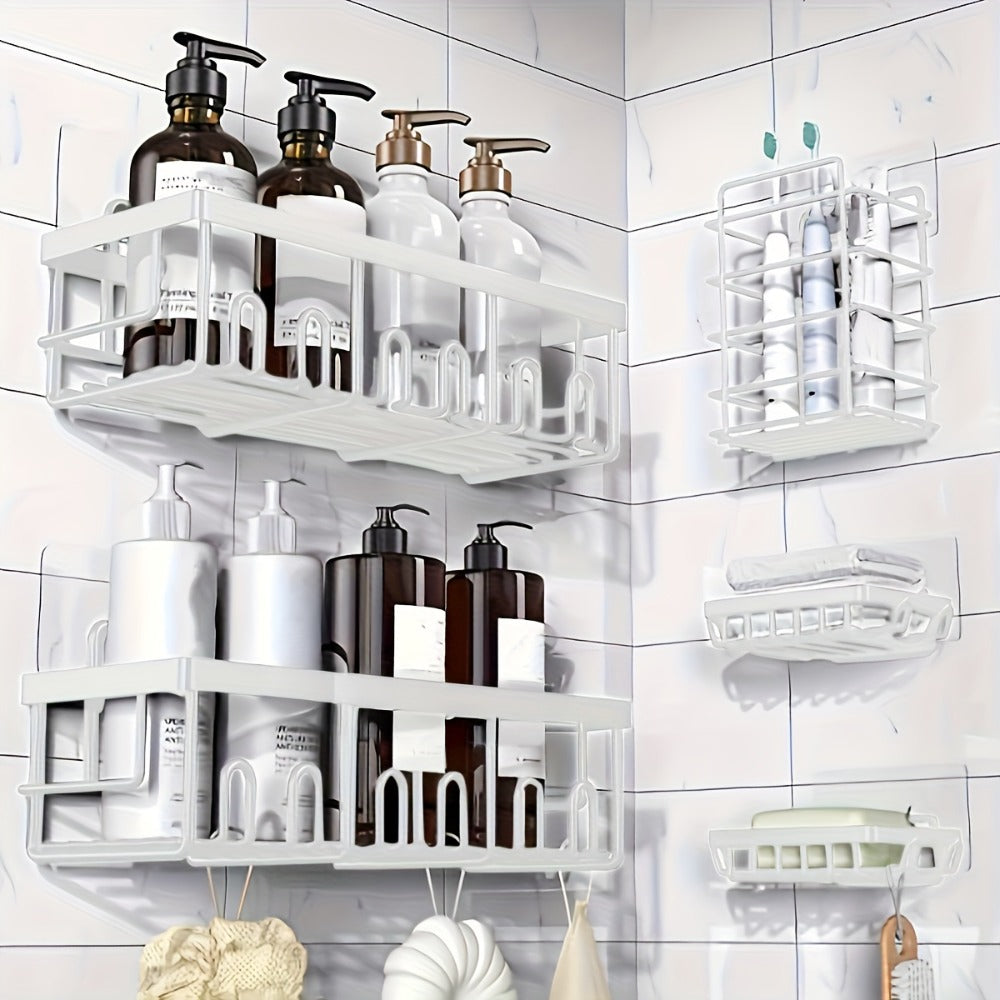 Shower Caddy Organizer 5 Pack Adhesive Rustproof Stainless Steel Shower Shelves with Soap Holder No Drilling Bathroom Storage Rack