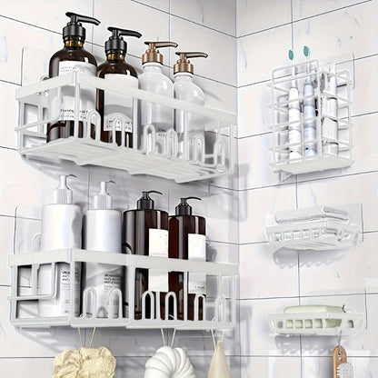 Shower Caddy Organizer 5 Pack Adhesive Rustproof Stainless Steel Shower Shelves with Soap Holder No Drilling Bathroom Storage Rack