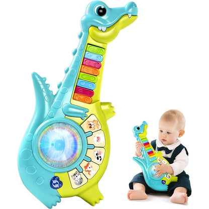 Educational Piano Guitar Toy for Toddlers 1-2 Years, Baby Musical Toy with Animal Sounds & Lights