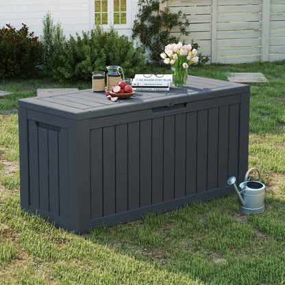 Large Resin Deck Box Lockable Outdoor Storage 80/100 Gallon, 345L UV Patio Storage Box for Garden, Patio and Yard Use