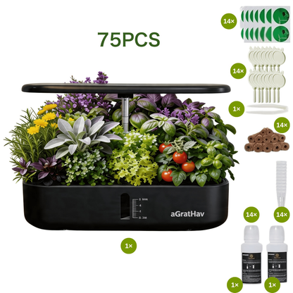 Hydroponic Garden Kit 14-Pod with LED Grow Light – Smart Timer, Quiet Pump & 1.32 Gal Tank, 75-Piece Indoor Herb Garden System