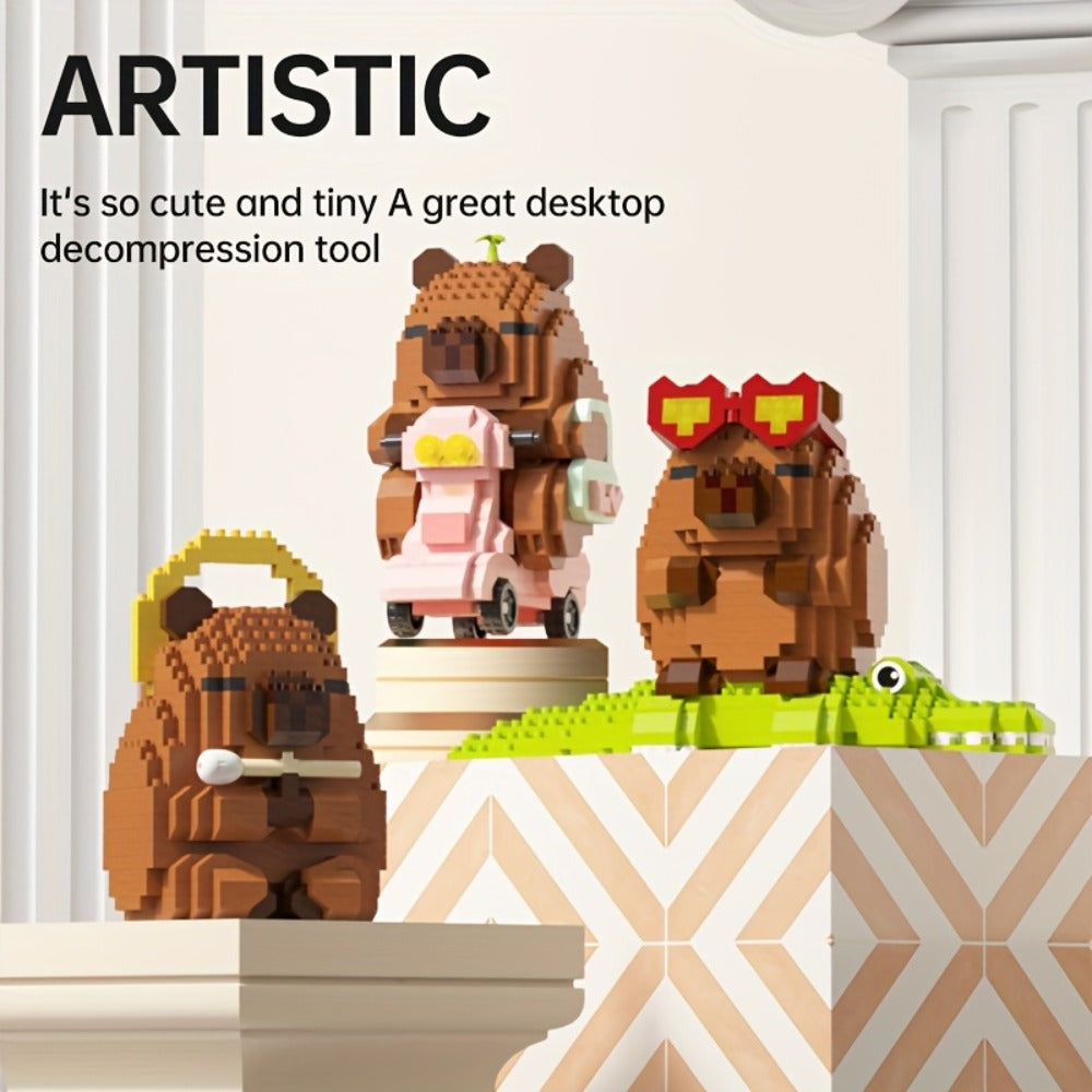 Capybara Micro Brick Building Set 562pcs Collector Edition – Miniature DIY Assembly Desk Decor Stress Relief Toy for Kids Teens Adults