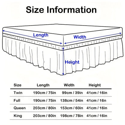 Double Ruffle Bed Skirt 16" Drop, Elastic Wrap Around Dust Ruffle for Twin Full Queen King Bed, Easy Install Linen Poly Blend Bedskirt