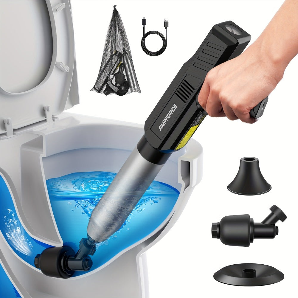 Electric Toilet Plunger 8V Cordless, High-Pressure Pneumatic Toilet Unclogger with Real-Time Pressure Display
