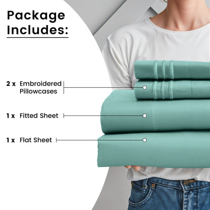 Fitted Sheet Set 6-Piece Brushed Polyester Deep Pocket Bed Sheets 20 Colors Hotel Luxury Bedding with Embroidered Pillowcases