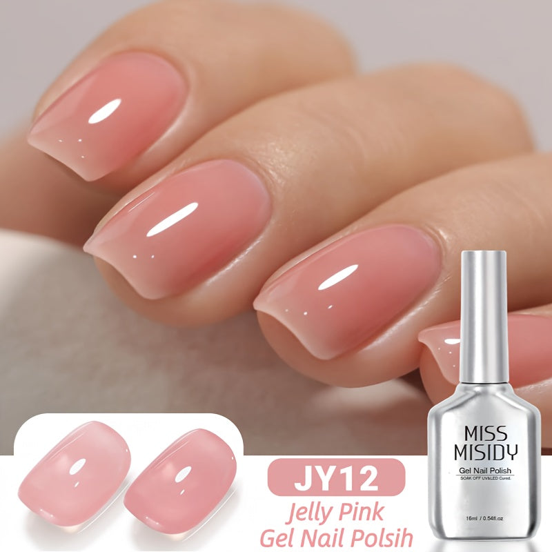 Jelly Gel Nail Polish Sheer Pink Glass Nail Effect 16ml – Semi-Transparent Translucent Neutral Soak-Off UV LED Korean Nail Art Minimalist