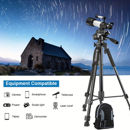 60-Inch Camera Tripod in Black with Pan-and-Tilt Head, Quick-Release Plate, Phone Holder and Storage Bag