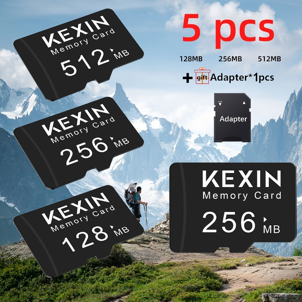 KEXIN MicroSD Memory Card 5-Pack in 128MB, 256MB or 512MB Capacity Options with One Full-Size SD Adapter